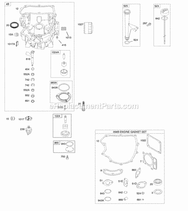 Engine Sump Gasket Set - Engine Lubrication Diagram and Parts List for 405577-0116-B1  Briggs and Stratton Engine